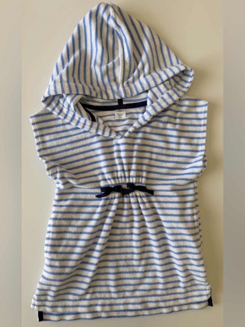 GAP Girls 3T Blue and White Striped Hooded Swim Cover-Up with Bows EUC
